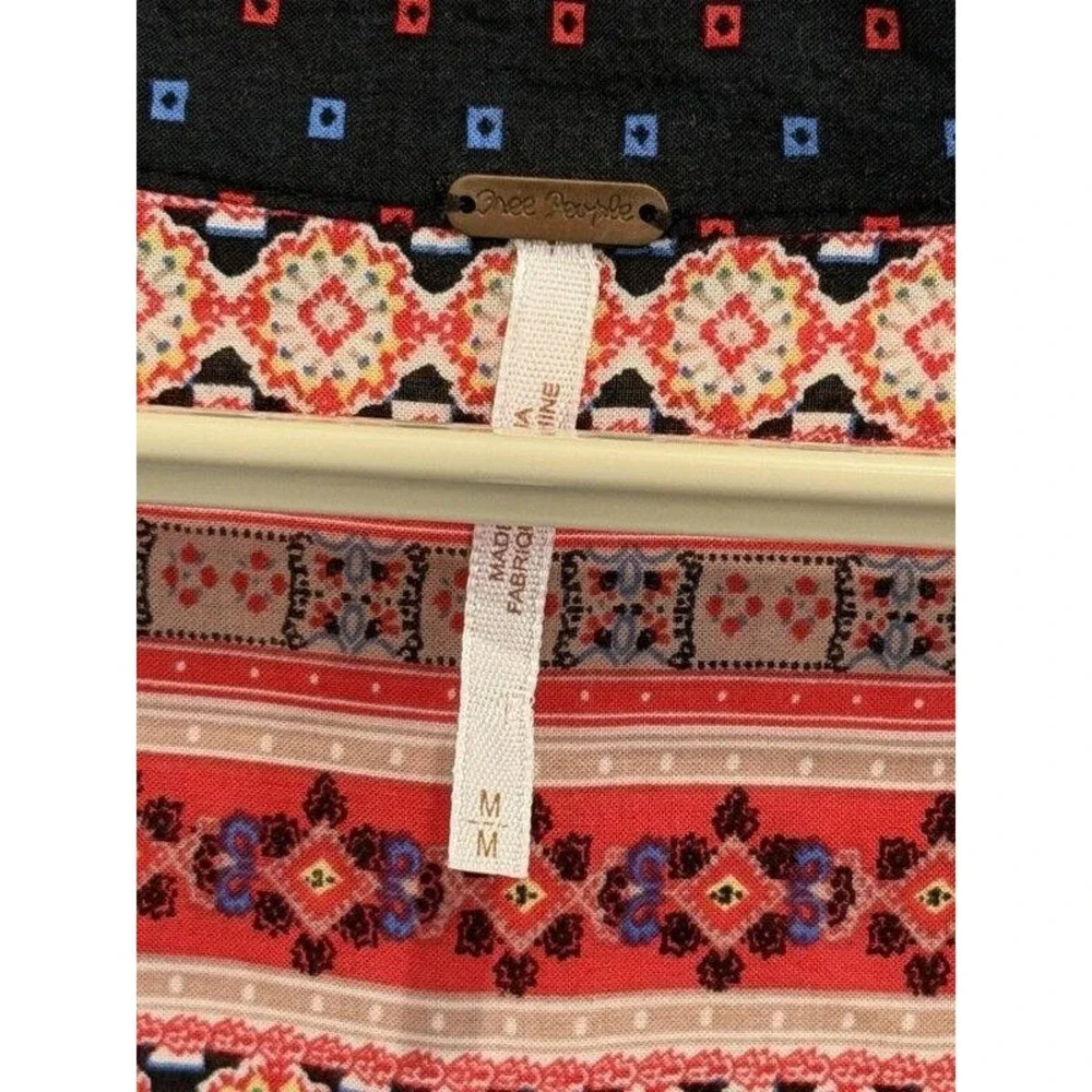Free People Peacemaker Dress Size M Red‎ Black Tribal Print High Low BOHO M